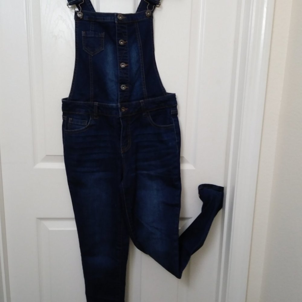 Wax Women's Juniors Ankle Length Skinny Leg Denim Overalls - Picture 6 of 14